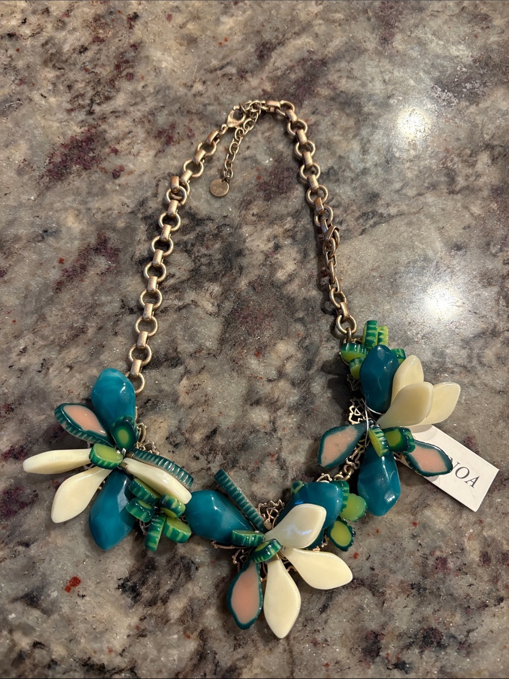 Talbots Teal, Cream & Lime Floral Statement Necklace